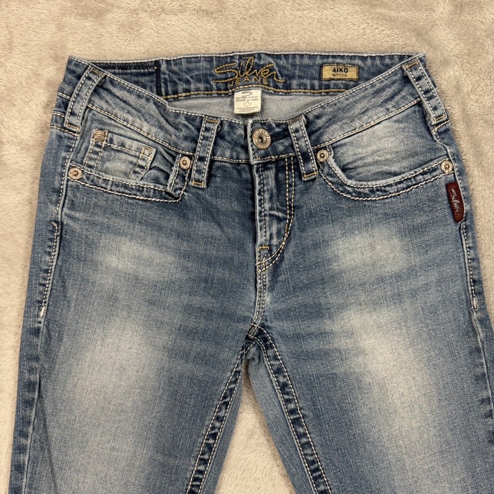 Silver Jeans Womens W28 L31 Blue Aiko Bootcut Whiskered Thick Stitch Western - Picture 8 of 16